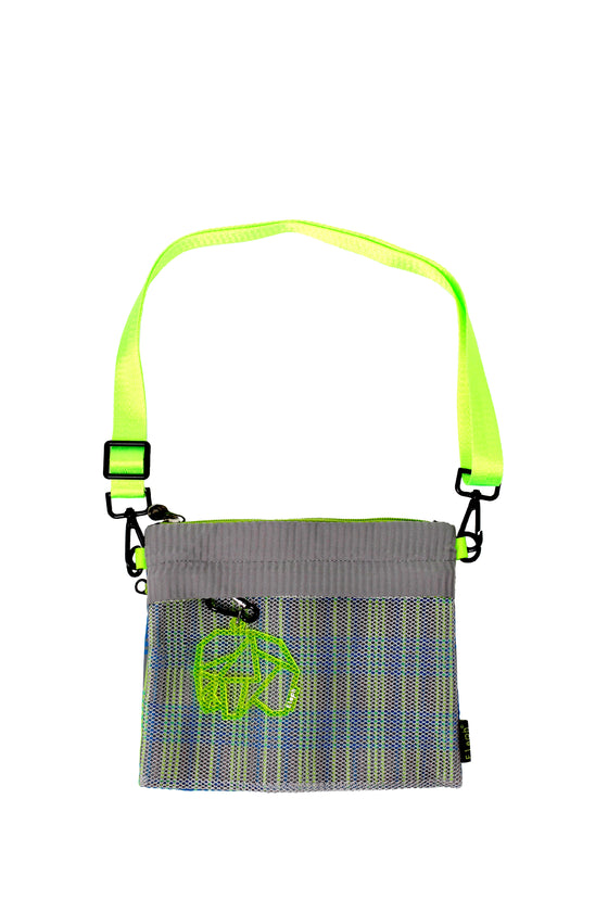 ELEPH ORIGAMI CROSSBODY PLEAT MULTI CHECK : Grey / Blue / Lime