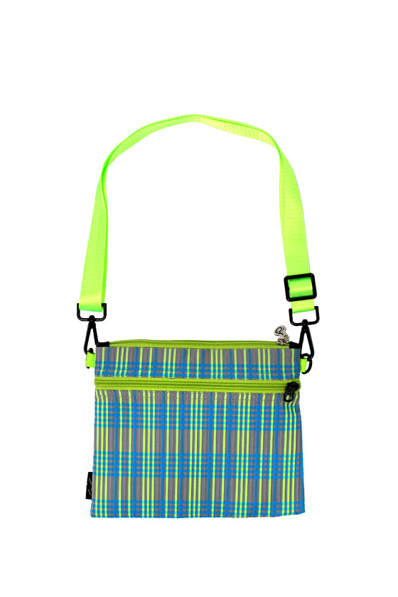 ELEPH ORIGAMI CROSSBODY PLEAT MULTI CHECK : Grey / Blue / Lime