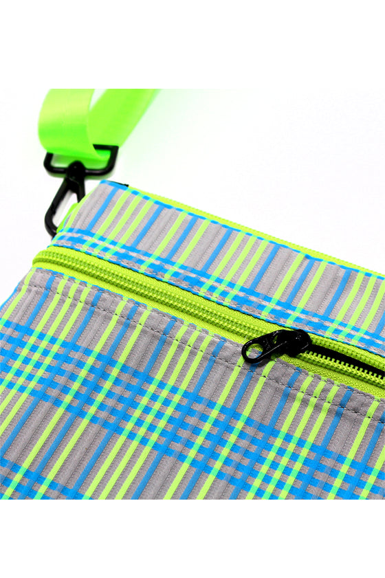 ELEPH ORIGAMI CROSSBODY PLEAT MULTI CHECK : Grey / Blue / Lime