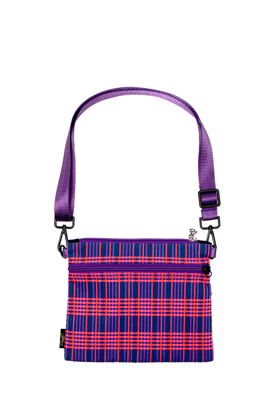 ELEPH ORIGAMI CROSSBODY PLEAT MULTI CHECK : Navy / Purple / Orange