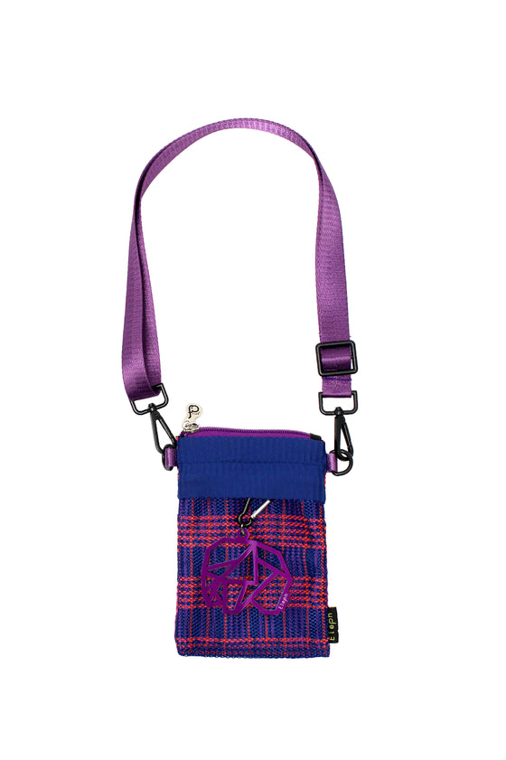 ELEPH ORIGAMI MOBILE BAG PLEAT MULTI CHECK : Navy / Purple / Orange