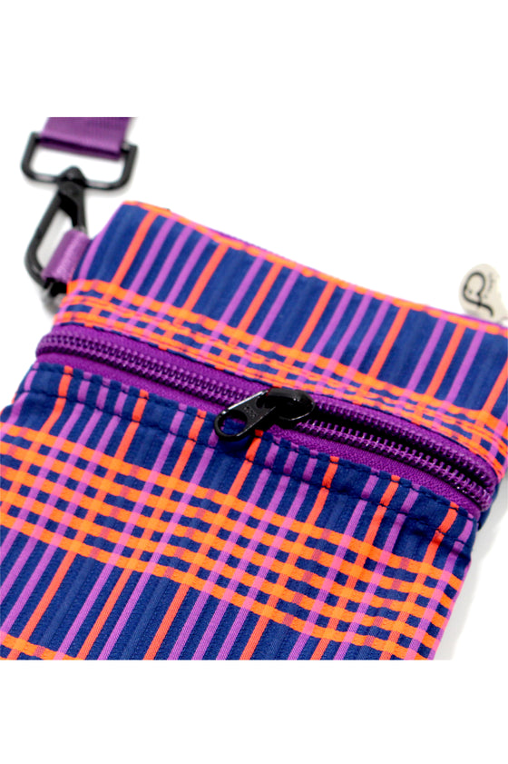 ELEPH ORIGAMI MOBILE BAG PLEAT MULTI CHECK : Navy / Purple / Orange